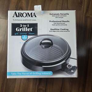 Aroma 3-in-1 Grillet Electric Grill Simmer Steam 3-Quart ASP-137B